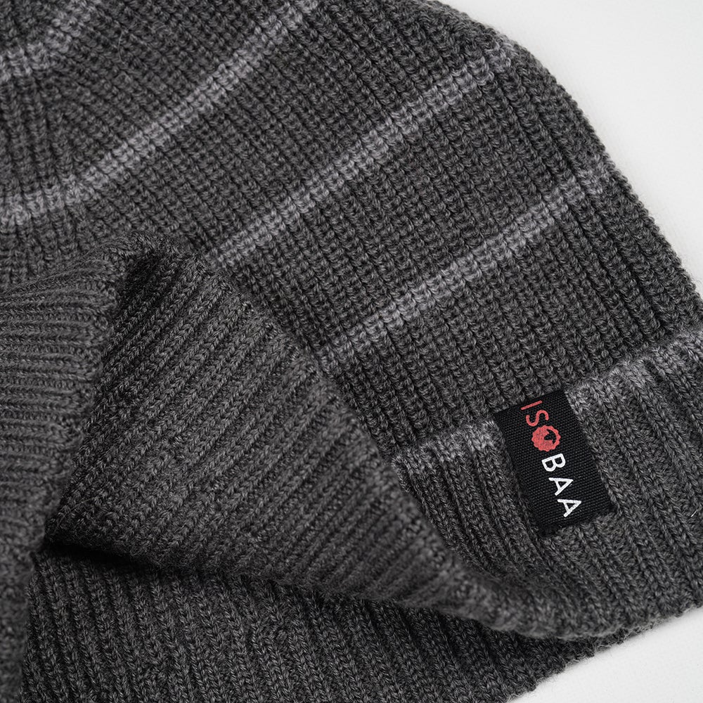 Isobaa | Merino Stripe Beanie (Smoke/Charcoal) | Wrap yourself in cosy warmth with Isobaa's Merino beanie.