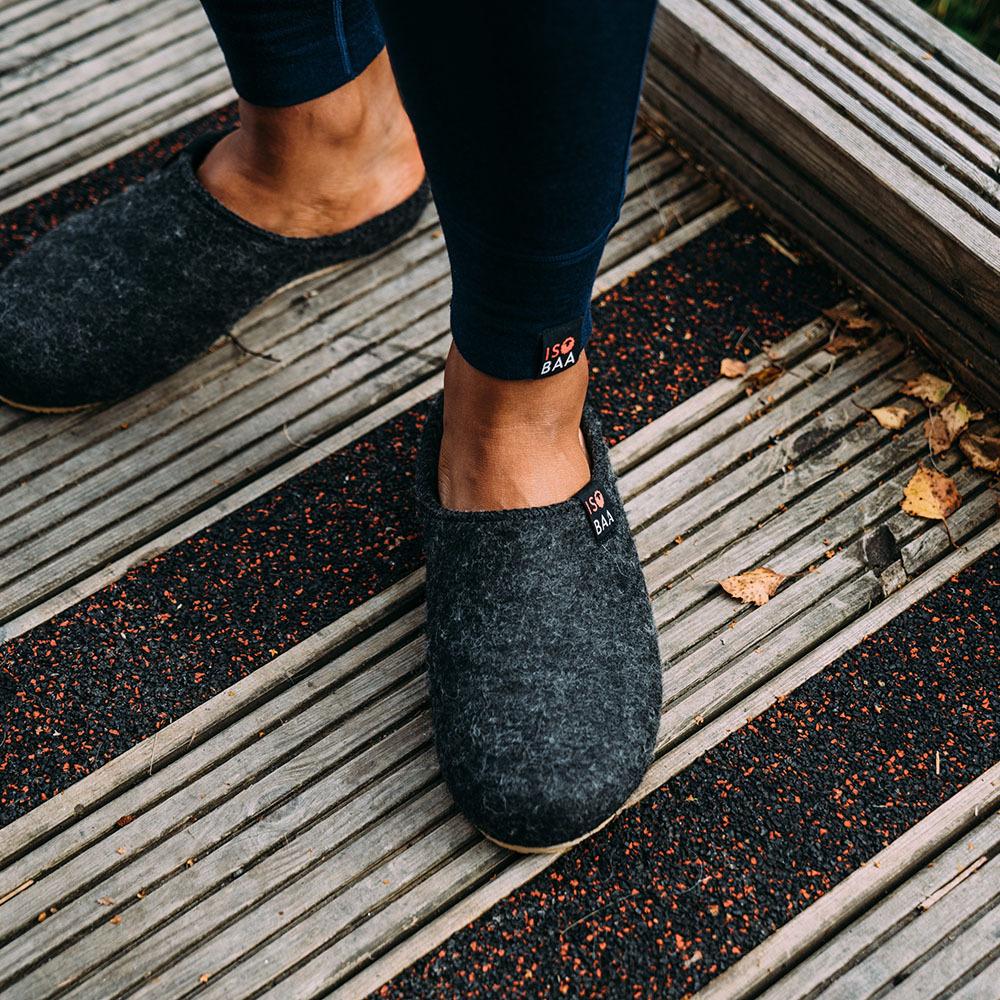 Isobaa | Merino Wool Blend Slippers (Smoke/Orange) | Comfort that lasts – Isobaa's Merino blend slippers are your companions for relaxation both indoors and out.