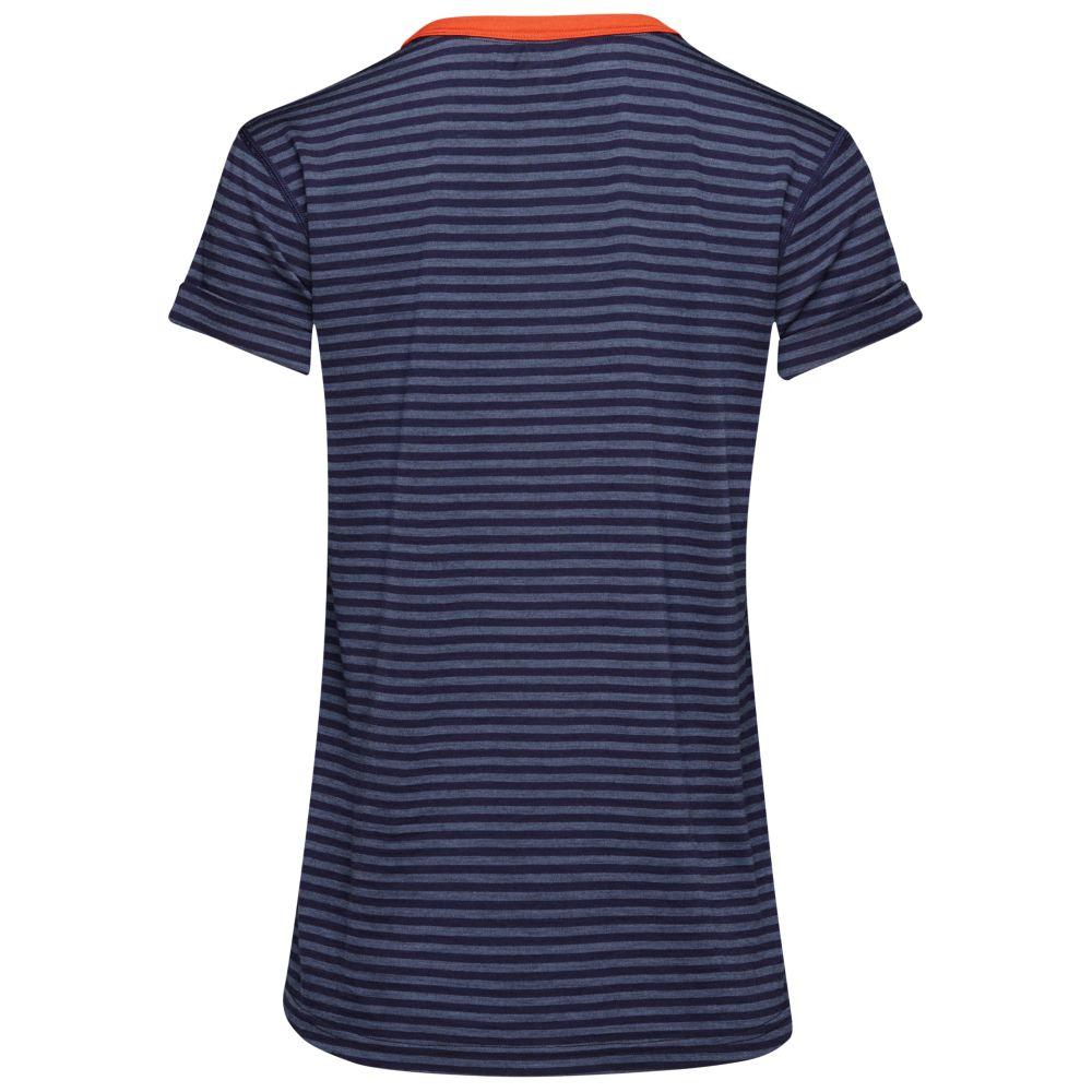 Isobaa | Womens Merino 150 Roll Sleeve Tee (Mini Stripe Navy/Denim) | Our superfine Merino T-shirt performs everywhere from outdoor adventures to coffee dates.