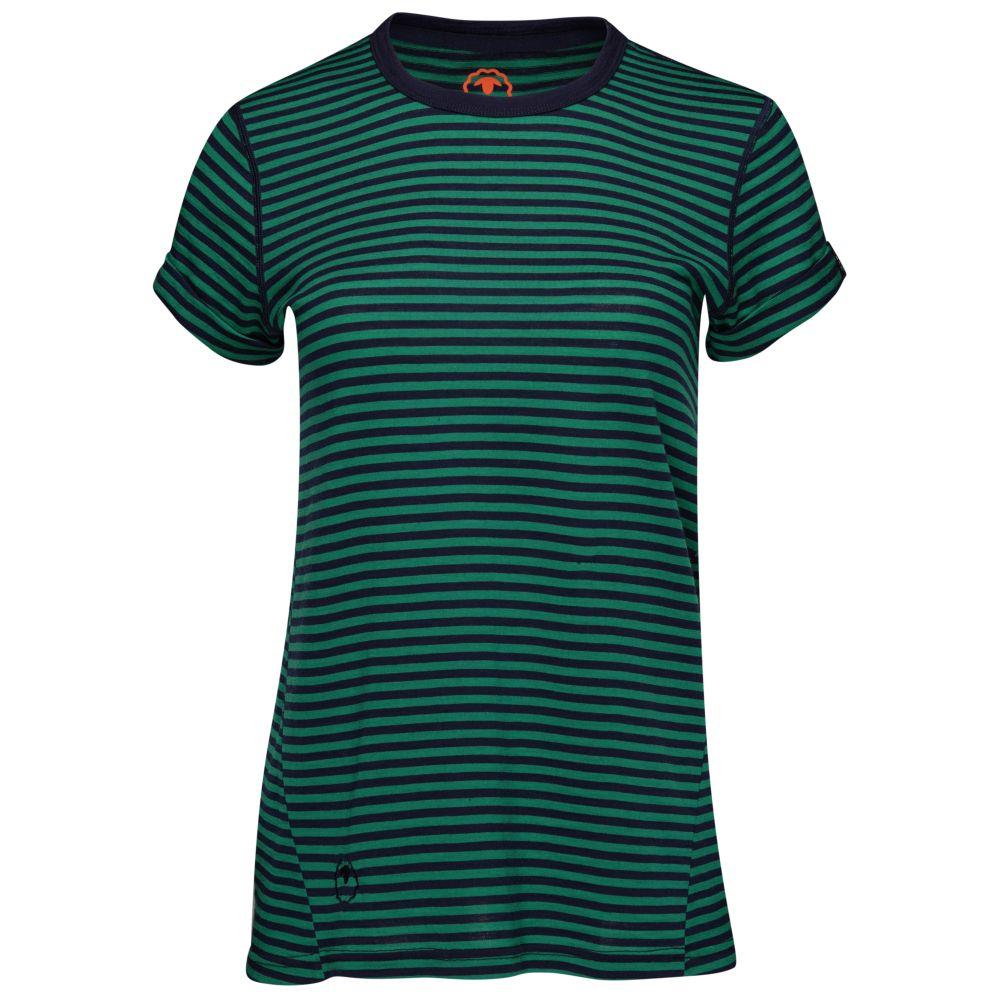 Isobaa | Womens Merino 150 Roll Sleeve Tee (Mini Stripe Navy/Green) | Our superfine Merino T-shirt performs everywhere from outdoor adventures to coffee dates.