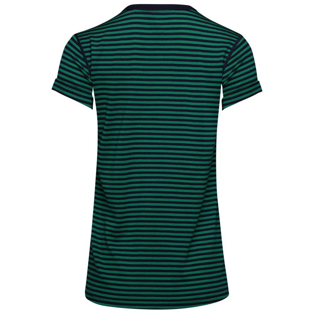 Isobaa | Womens Merino 150 Roll Sleeve Tee (Mini Stripe Navy/Green) | Our superfine Merino T-shirt performs everywhere from outdoor adventures to coffee dates.