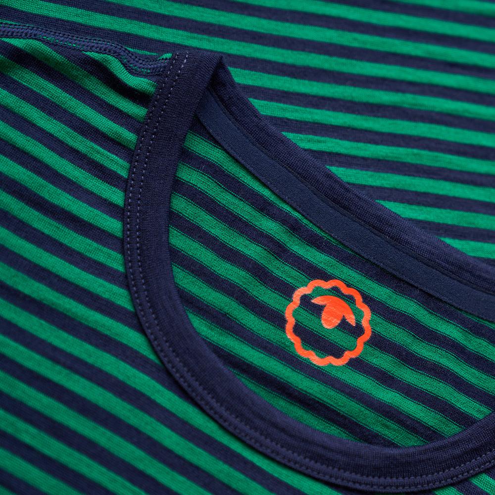 Isobaa | Womens Merino 150 Roll Sleeve Tee (Mini Stripe Navy/Green) | Our superfine Merino T-shirt performs everywhere from outdoor adventures to coffee dates.