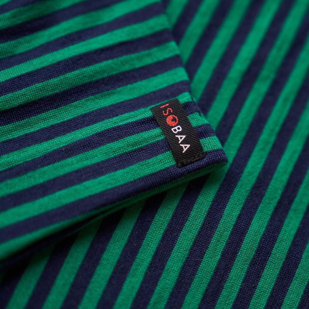 Isobaa | Womens Merino 150 Roll Sleeve Tee (Mini Stripe Navy/Green) | Our superfine Merino T-shirt performs everywhere from outdoor adventures to coffee dates.