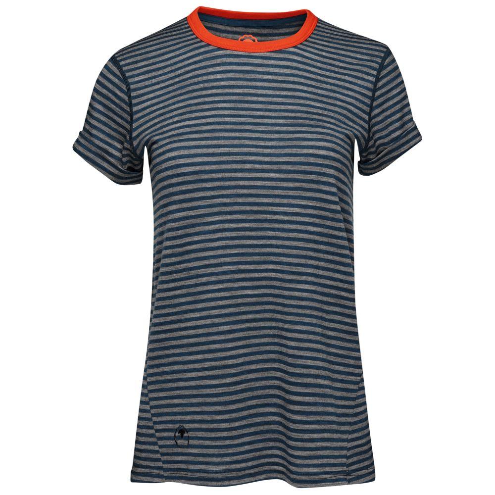 Isobaa | Womens Merino 150 Roll Sleeve Tee (Mini Stripe Petrol/Charcoal) | Our superfine Merino T-shirt performs everywhere from outdoor adventures to coffee dates.