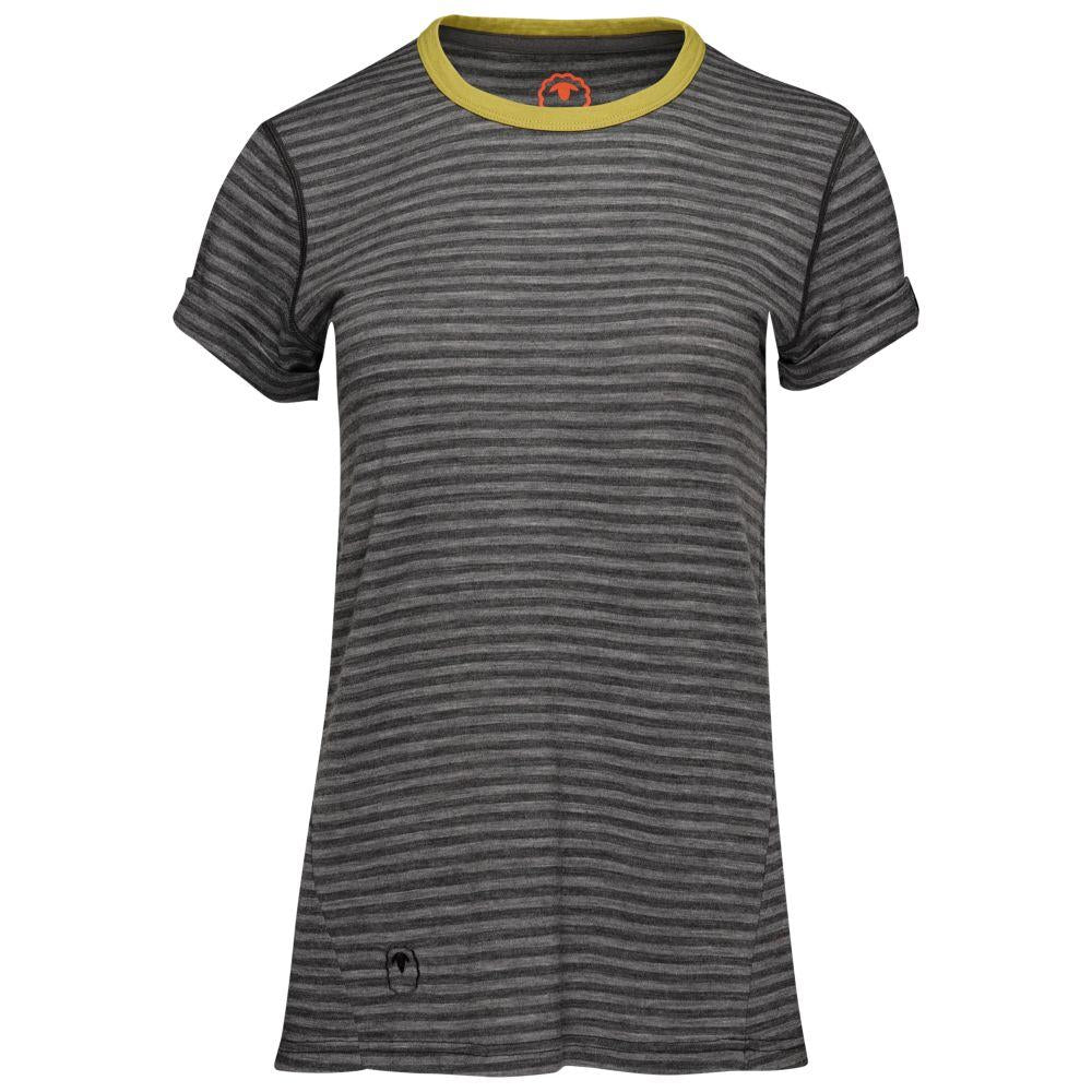 Isobaa | Womens Merino 150 Roll Sleeve Tee (Mini Stripe Smoke/Charcoal) | Our superfine Merino T-shirt performs everywhere from outdoor adventures to coffee dates.