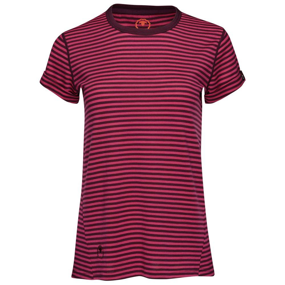 Isobaa | Womens Merino 150 Roll Sleeve Tee (Mini Stripe Wine/Fuchsia) | Our superfine Merino T-shirt performs everywhere from outdoor adventures to coffee dates.