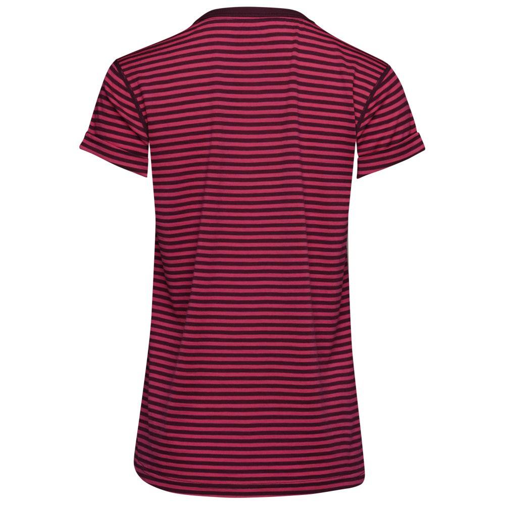 Isobaa | Womens Merino 150 Roll Sleeve Tee (Mini Stripe Wine/Fuchsia) | Our superfine Merino T-shirt performs everywhere from outdoor adventures to coffee dates.