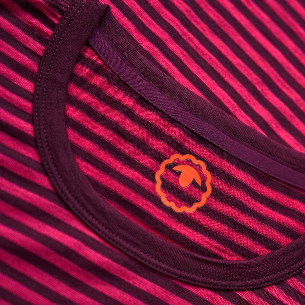 Womens Merino 150 Roll Sleeve Tee (Mini Stripe Wine/Fuchsia) | Isobaa
