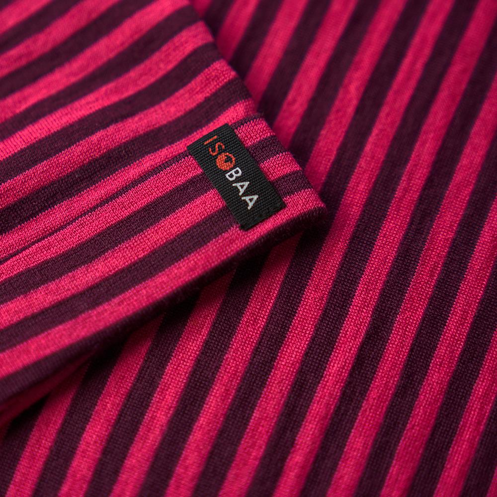 Womens Merino 150 Roll Sleeve Tee (Mini Stripe Wine/Fuchsia) | Isobaa