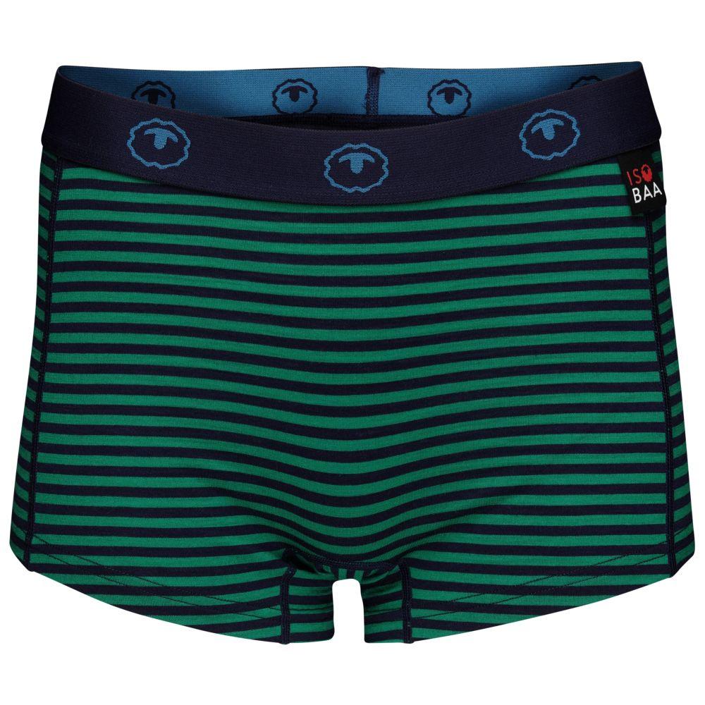 Womens Merino 180 Hipster Shorts (Mini Stripe Navy/Green) | Isobaa
