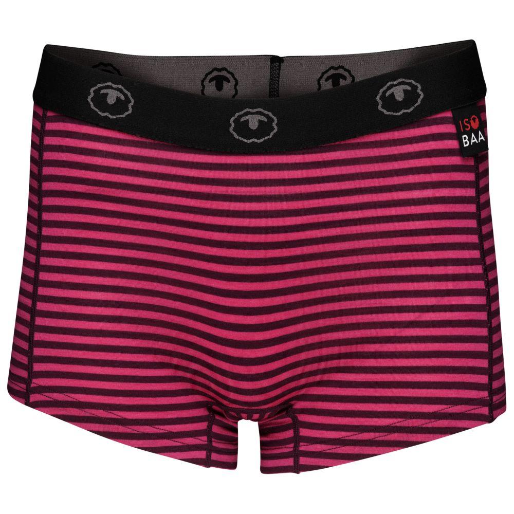 Isobaa | Womens Merino 180 Hipster Shorts (Mini Stripe Wine/Fuchsia) | Conquer any activity in comfort with Isobaa's superfine Merino hipster shorts.