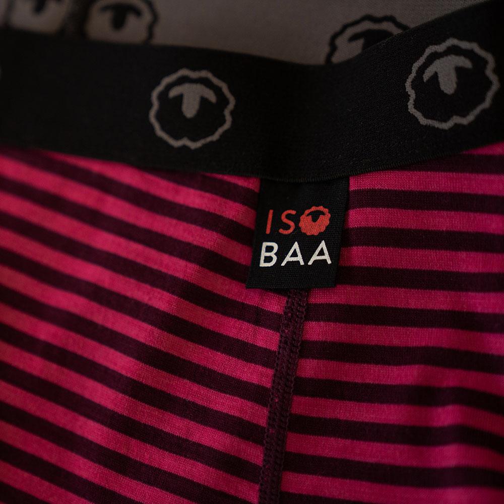 Isobaa | Womens Merino 180 Hipster Shorts (Mini Stripe Wine/Fuchsia) | Conquer any activity in comfort with Isobaa's superfine Merino hipster shorts.