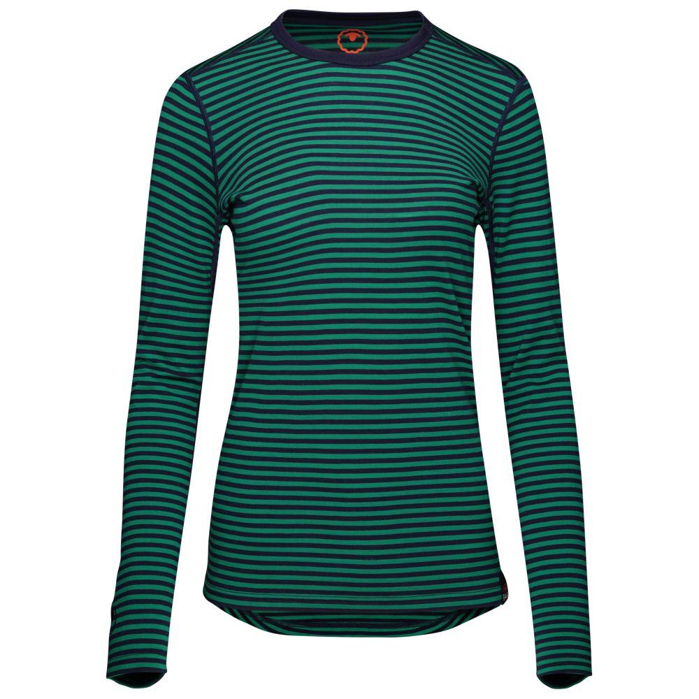 Isobaa | Womens Merino 180 Long Sleeve Crew (Mini Stripe Navy/Green) | Get outdoors with the ultimate Merino wool long-sleeve top.