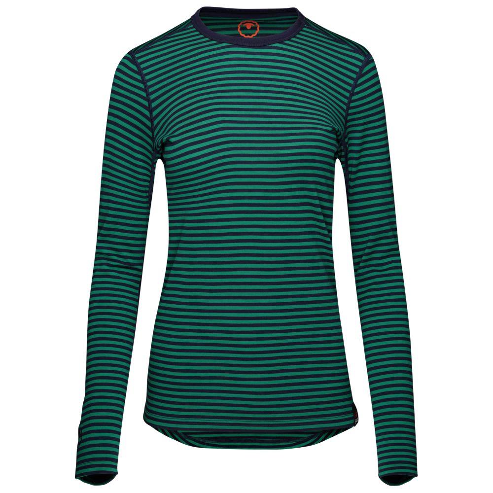 Isobaa | Womens Merino 180 Long Sleeve Crew (Mini Stripe Navy/Green) | Get outdoors with the ultimate Merino wool long-sleeve top.