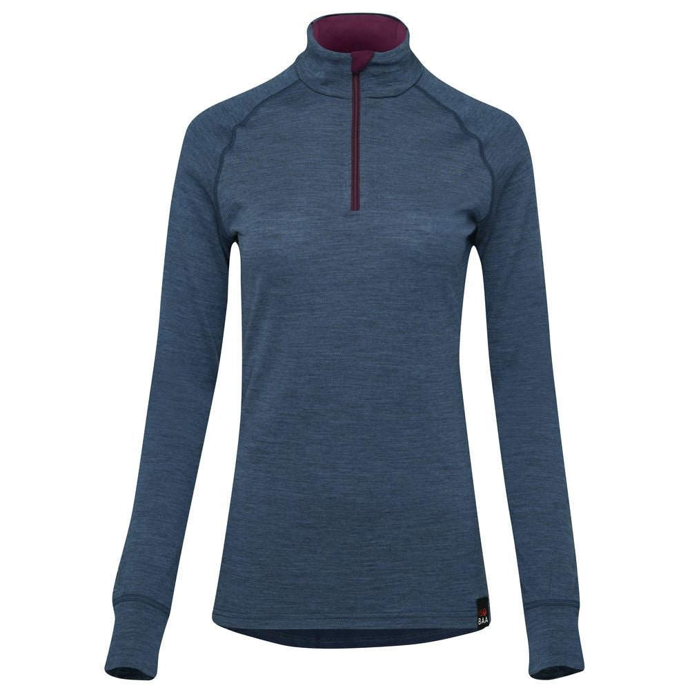 Isobaa | Womens Merino 200 Long Sleeve Zip Neck (Denim) | Experience the best of 200gm Merino wool with this ultimate half-zip top – your go-to for challenging hikes, chilly bike commutes, post-workout layering, and unpredictable weather.
