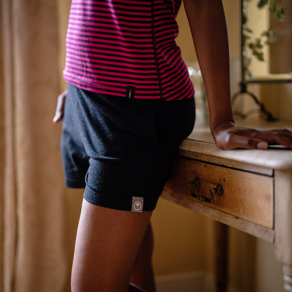 Isobaa | Womens Merino Blend 200 PJ Shorts (Black Melange) | Discover breathable comfort with our Merino blend shorts.