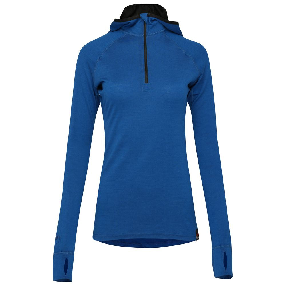 Isobaa | Womens Merino 200 Zip Neck Hoodie (Blue) | The ultimate 200gm Merino wool hoodie.