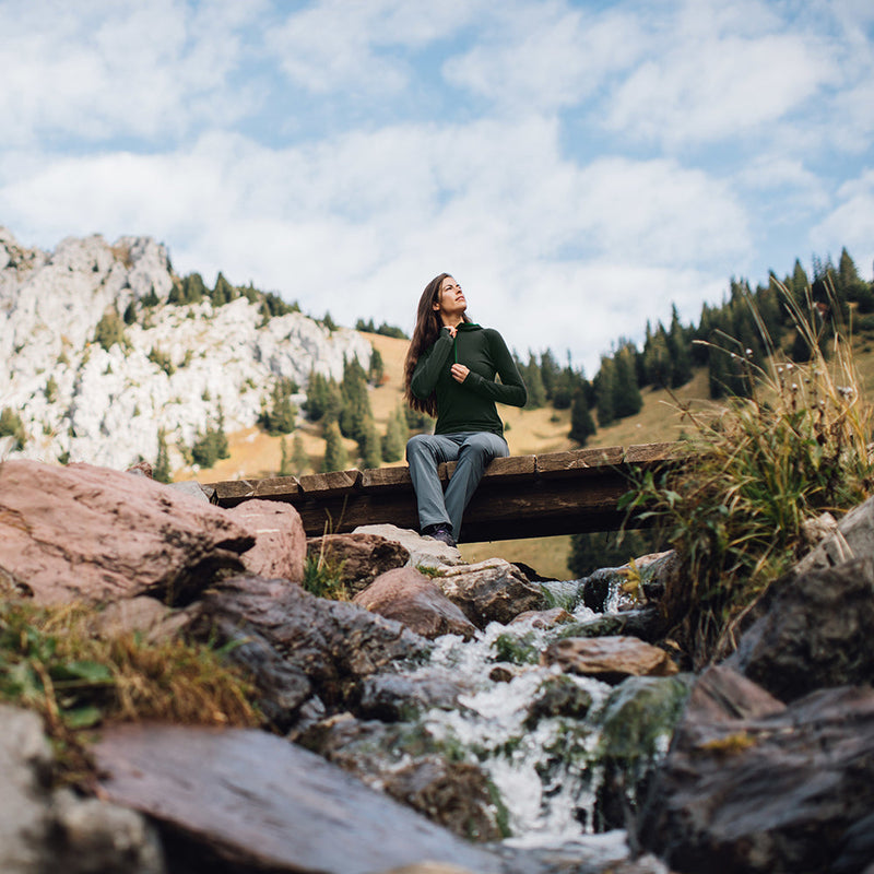 Isobaa | Womens Merino 200 Zip Neck Hoodie (Forest) | The ultimate 200gm Merino wool hoodie.
