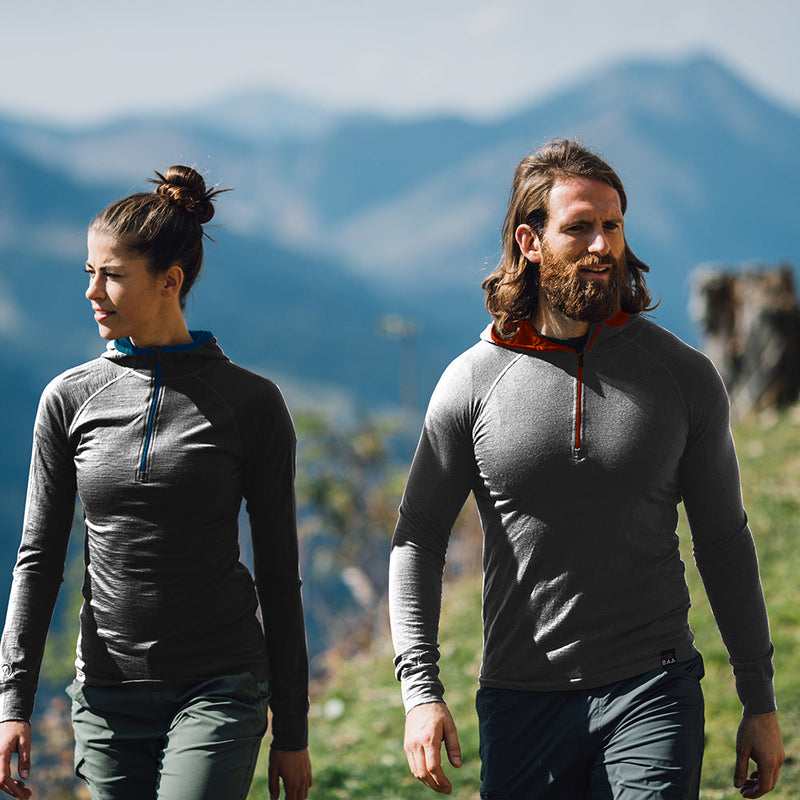 Isobaa | Womens Merino 200 Zip Neck Hoodie (Smoke) | The ultimate 200gm Merino wool hoodie.