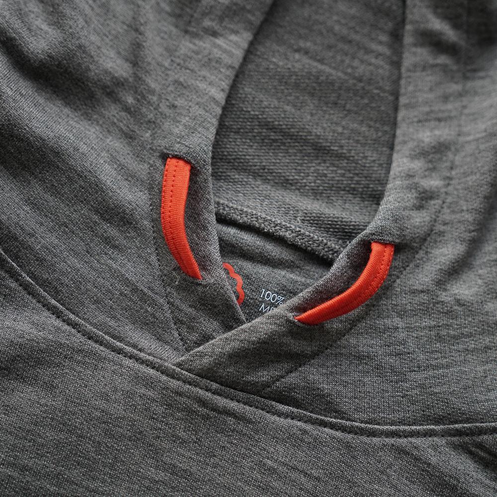 Isobaa | Womens Merino 260 Lounge Hoodie (Charcoal/Orange) | Experience the best in comfort and performance with our midweight 260gm Merino wool pullover hoodie.