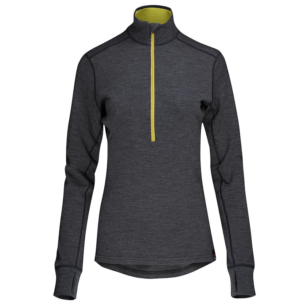 Isobaa | Womens Merino 320 Long Sleeve Half Zip (Smoke/Lime) | Conquer cold trails, blustery commutes, and unpredictable weather with the ultimate Merino wool half-zip top.