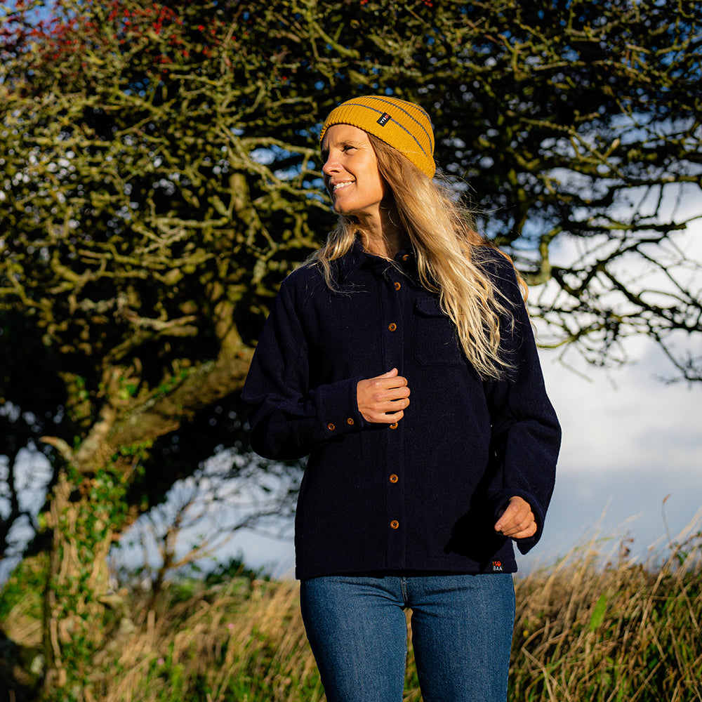 Isobaa | Womens Merino Blend Mountain Shirt (Navy) | Conquer trails, peaks, and urban adventures with this high-performance Merino blend overshirt.