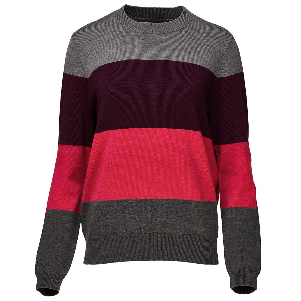 Isobaa | Womens Merino Block Stripe Sweater (Charcoal/Wine/Fuchsia/Smoke) | Discover effortless style and exceptional comfort with our  extrafine 9-gauge Merino wool crew neck sweater.