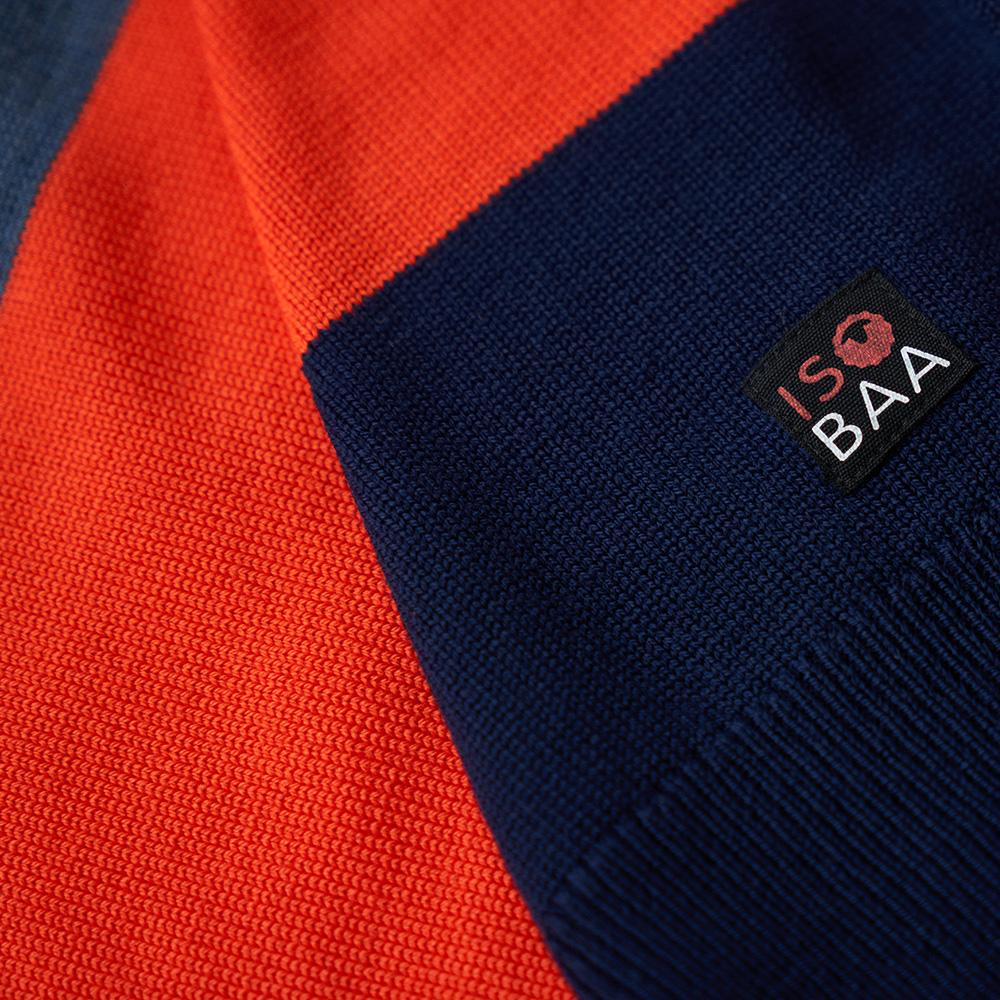 Isobaa | Womens Merino Block Stripe Sweater (Smoke/Denim/Orange/Navy) | Discover effortless style and exceptional comfort with our  extrafine 9-gauge Merino wool crew neck sweater.