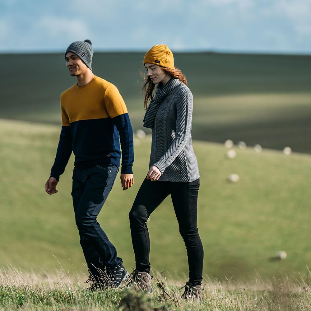 Isobaa | Womens Merino Cable Sweater (Charcoal) | Experience timeless style and outdoor-ready performance with our Merino wool crew neck sweater.