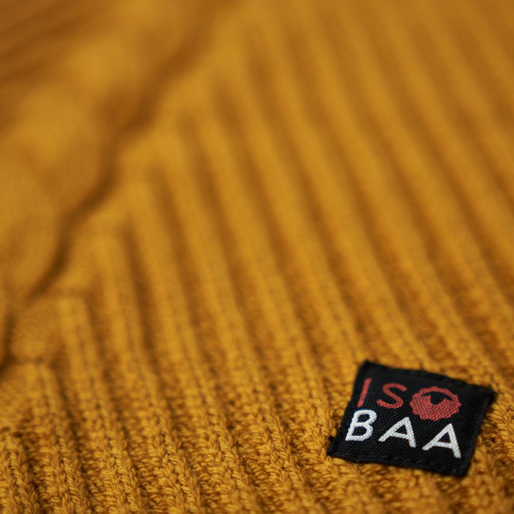 Isobaa | Womens Merino Cable Sweater (Mustard) | Experience timeless style and outdoor-ready performance with our Merino wool crew neck sweater.