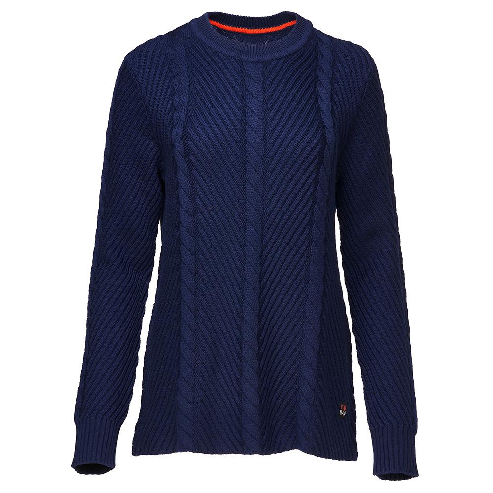 Isobaa | Womens Merino Cable Sweater (Navy) | Experience timeless style and outdoor-ready performance with our Merino wool crew neck sweater.