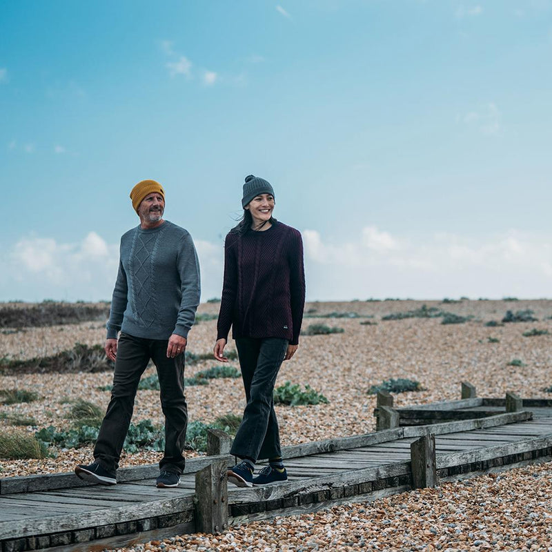 Isobaa | Womens Merino Cable Sweater (Wine) | Experience timeless style and outdoor-ready performance with our Merino wool crew neck sweater.