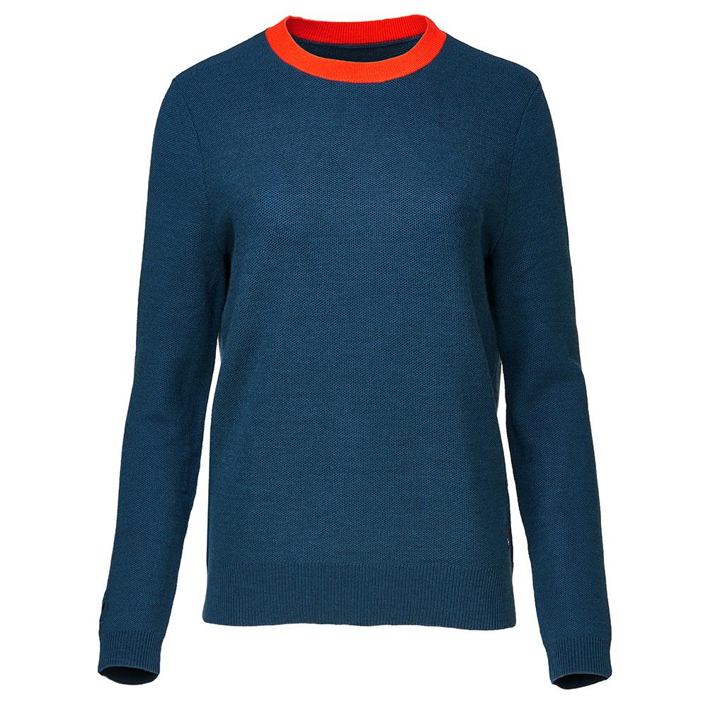 Isobaa | Womens Merino Honeycomb Sweater (Petrol/Orange) | The perfect blend of function and elegance in our extrafine 12-gauge Merino wool crew neck sweater.