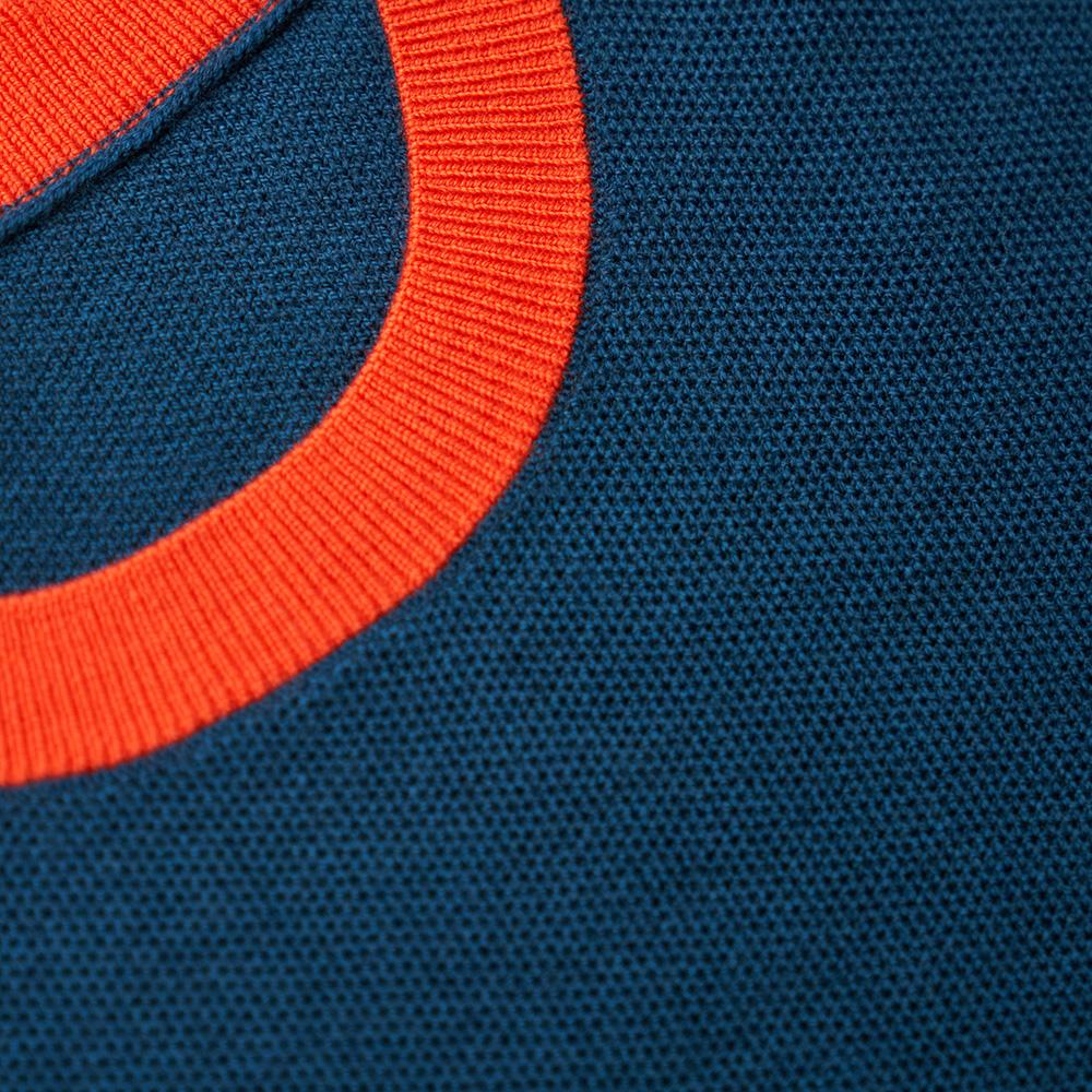 Isobaa | Womens Merino Honeycomb Sweater (Petrol/Orange) | The perfect blend of function and elegance in our extrafine 12-gauge Merino wool crew neck sweater.