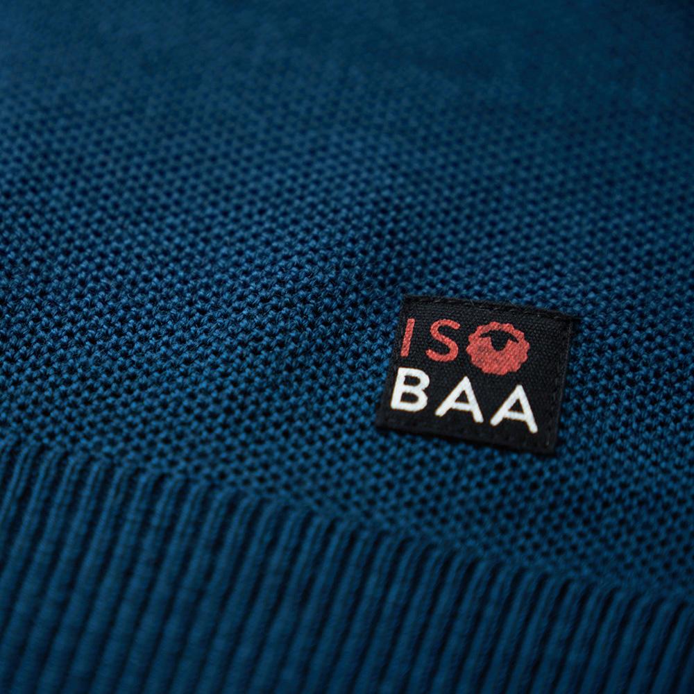 Isobaa | Womens Merino Honeycomb Sweater (Petrol/Orange) | The perfect blend of function and elegance in our extrafine 12-gauge Merino wool crew neck sweater.