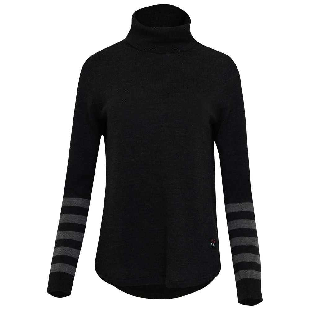 Womens Merino Roll Neck Sweater (Black/Smoke)