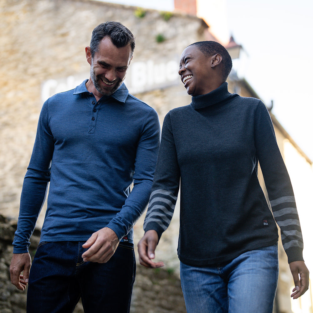 Isobaa | Womens Merino Roll Neck Sweater (Black/Smoke) | Discover premium style and performance with Isobaa's extra-fine Merino roll neck sweater.