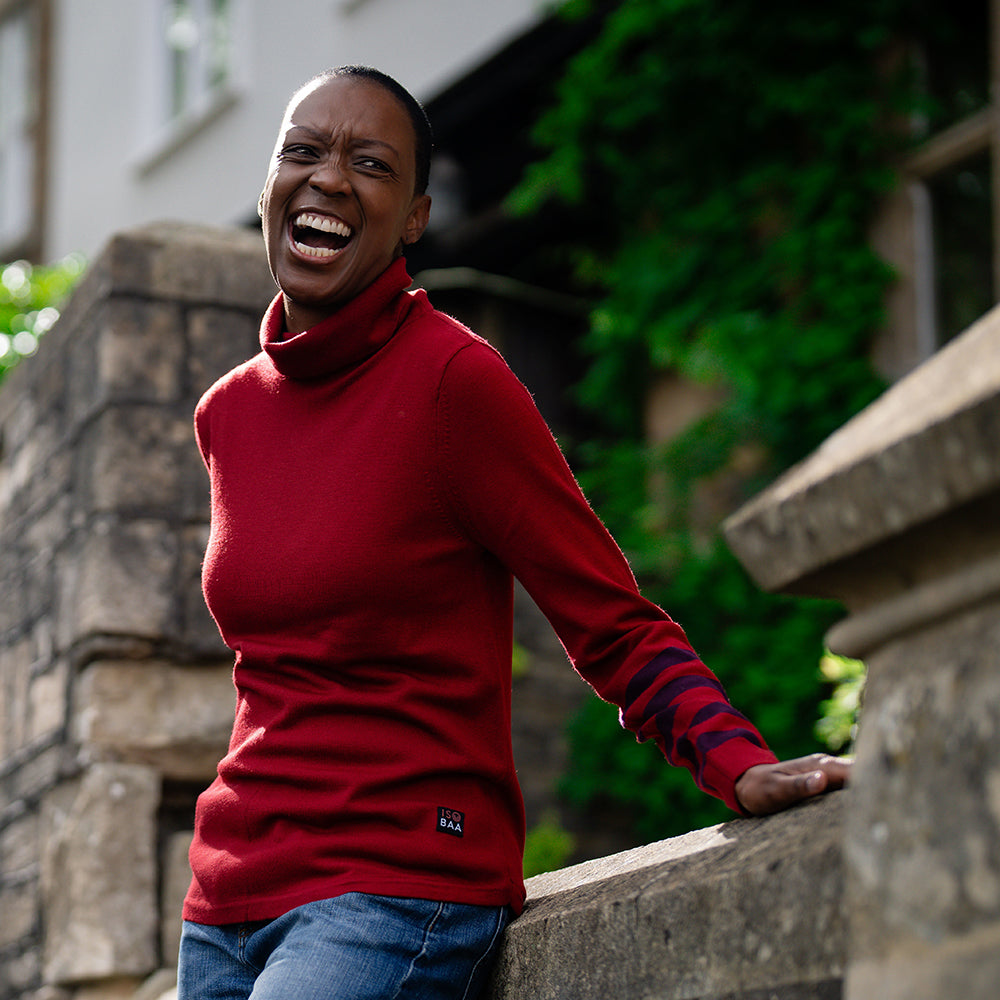 Isobaa | Womens Merino Roll Neck Sweater (Red/Wine) | Discover premium style and performance with Isobaa's extra-fine Merino roll neck sweater.