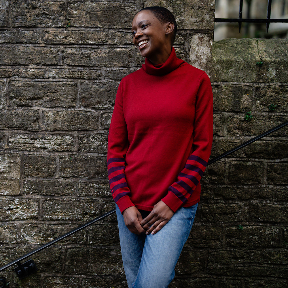Isobaa | Womens Merino Roll Neck Sweater (Red/Wine) | Discover premium style and performance with Isobaa's extra-fine Merino roll neck sweater.