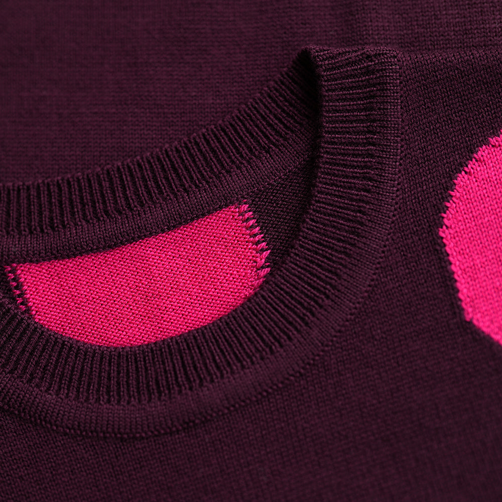 Isobaa | Womens Polka Dot Sweater (Wine/Fuchsia) | Discover the ultimate layering essential with Isobaa's extra-fine Merino crew neck sweater.