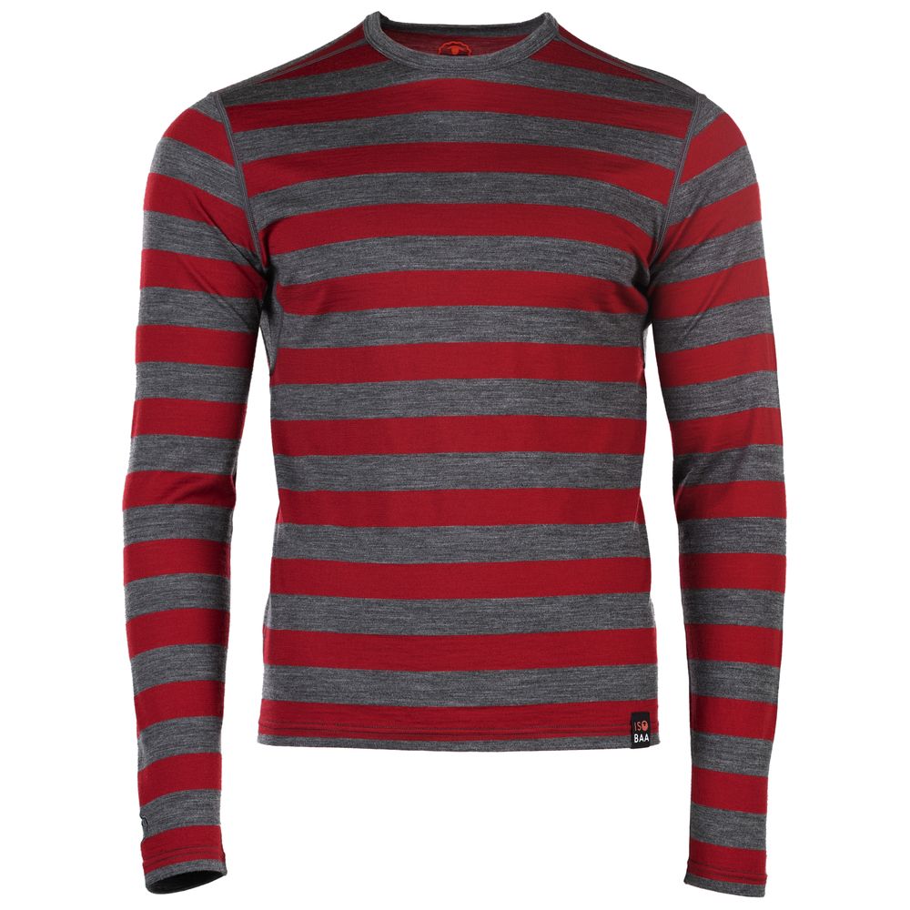Isobaa | Mens Merino 180 Long Sleeve Crew (Smoke/Red) | Get outdoors with the ultimate Merino wool long-sleeve top.