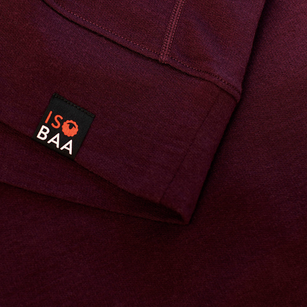 Isobaa | Mens Merino 260 Lounge Sweatshirt (Wine) | The ultimate 260gm Merino wool sweatshirt – Your go-to for staying cosy after chilly runs, conquering weekends in style, or whenever you crave warmth without bulk.