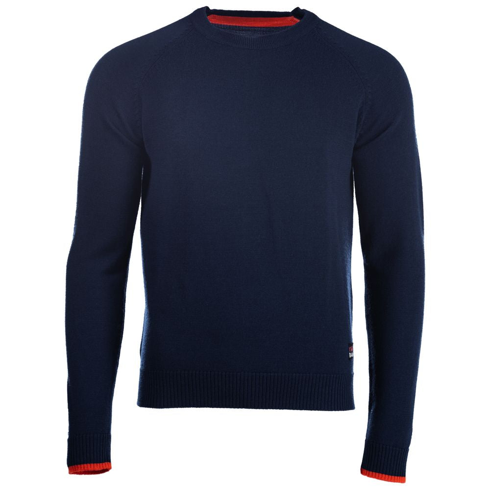 Isobaa | Mens Merino Crew Sweater (Navy/Orange) | Everyday warmth and comfort with our superfine 12-gauge Merino wool crew neck sweater.