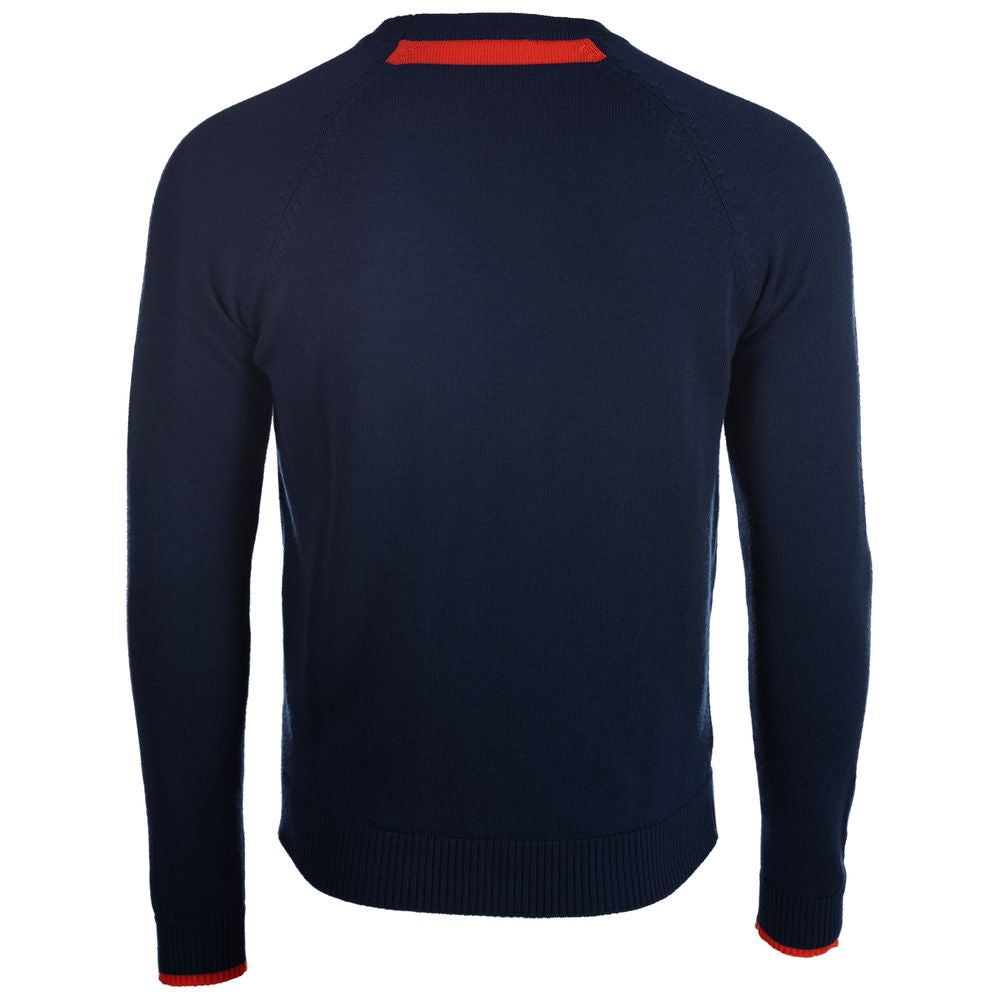 Isobaa | Mens Merino Crew Sweater (Navy/Orange) | Everyday warmth and comfort with our superfine 12-gauge Merino wool crew neck sweater.