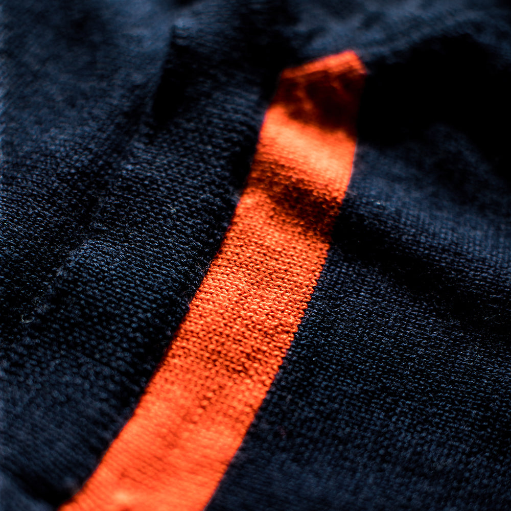 Isobaa | Mens Merino Crew Sweater (Navy/Orange) | Everyday warmth and comfort with our superfine 12-gauge Merino wool crew neck sweater.