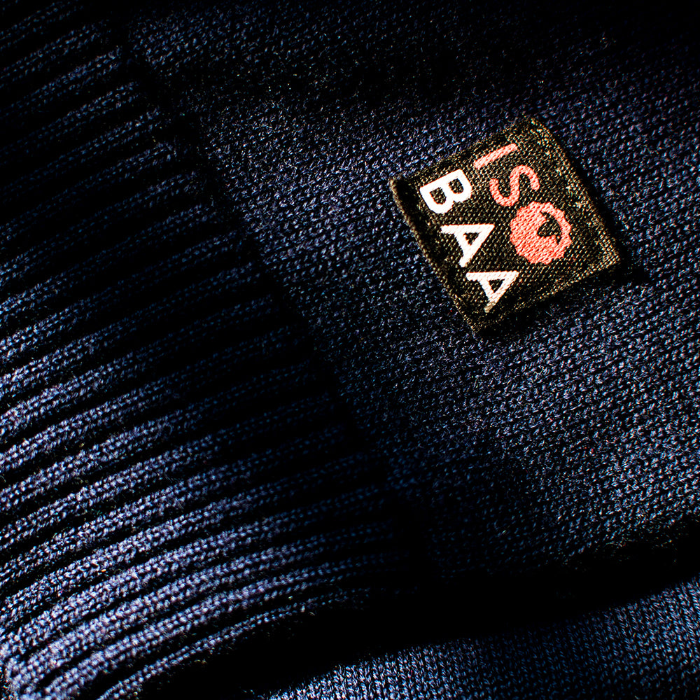 Isobaa | Mens Merino Crew Sweater (Navy/Orange) | Everyday warmth and comfort with our superfine 12-gauge Merino wool crew neck sweater.