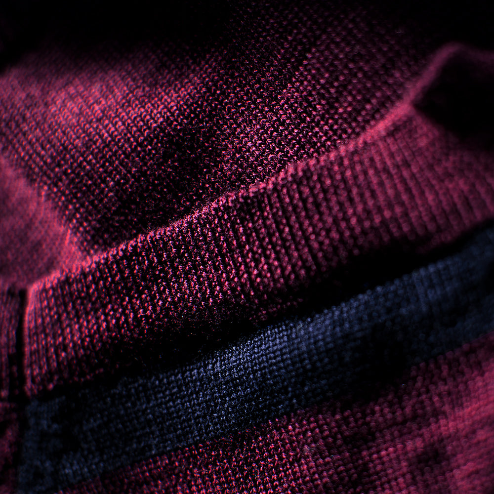 Isobaa | Mens Merino Crew Sweater (Wine/Navy) | Everyday warmth and comfort with our superfine 12-gauge Merino wool crew neck sweater.