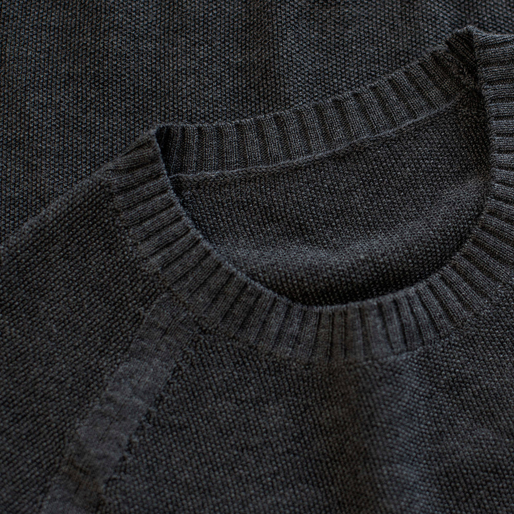 Mens Merino Moss Stitch Sweater (Smoke/Charcoal)