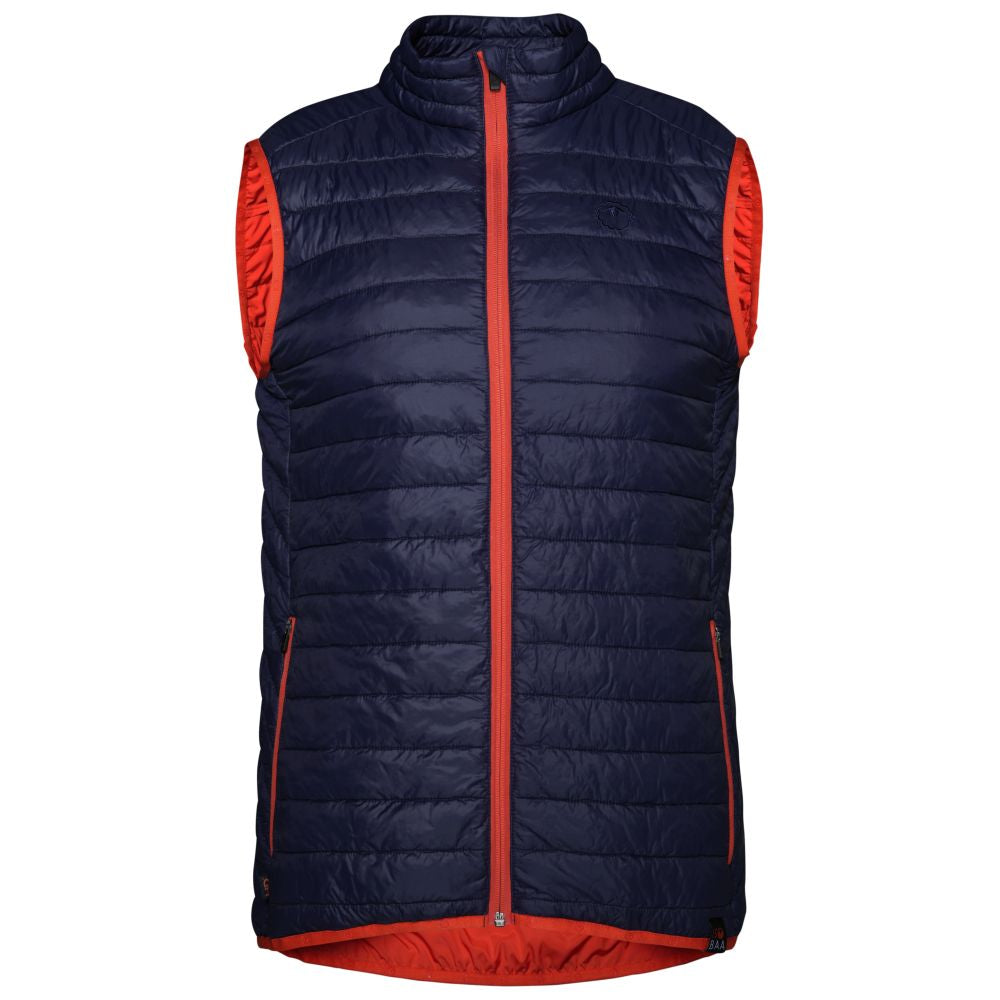 Isobaa | Mens Merino Wool Insulated Gilet (Navy/Orange) | Fight the chill with our innovative Merino gilet.