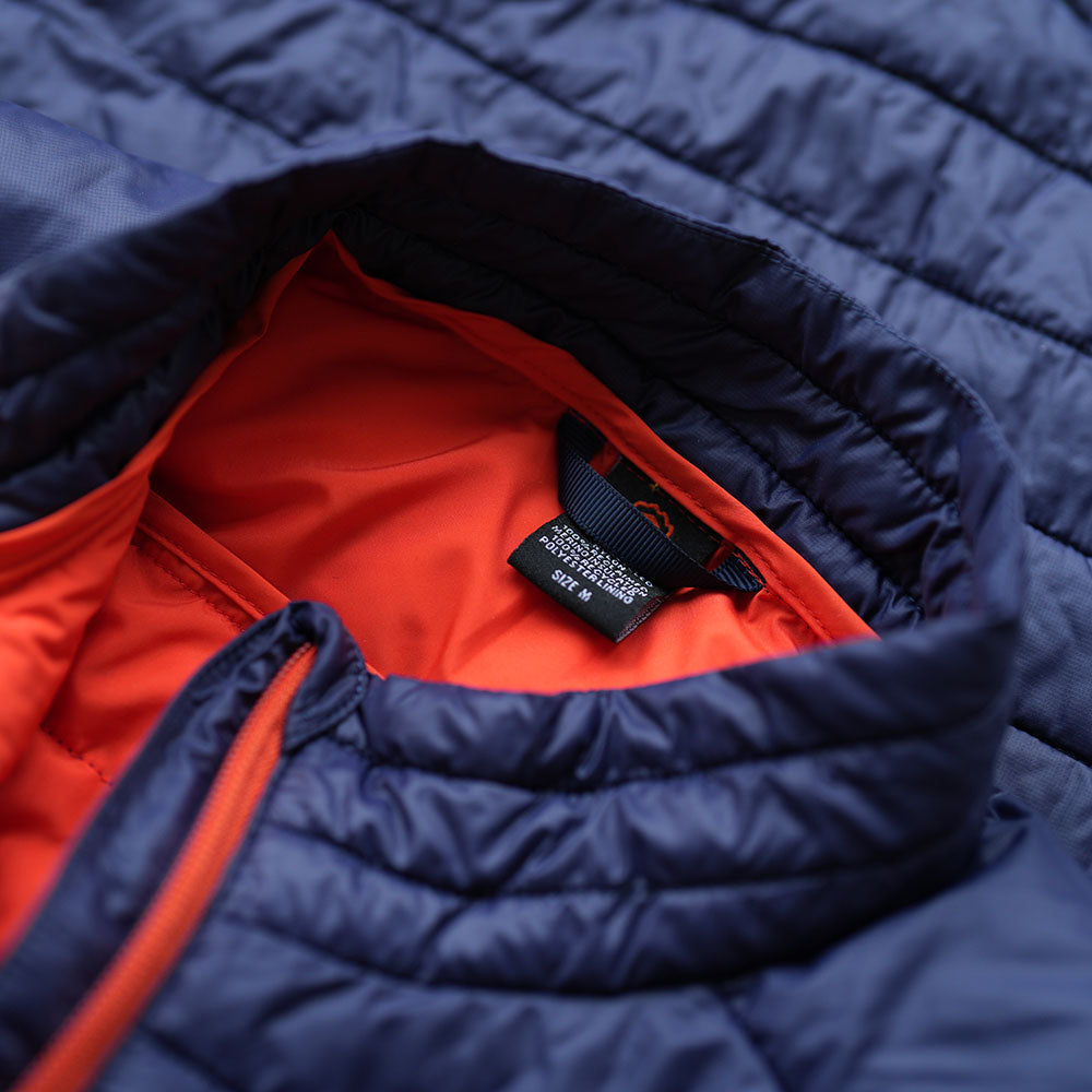 Isobaa | Mens Merino Wool Insulated Gilet (Navy/Orange) | Fight the chill with our innovative Merino gilet.